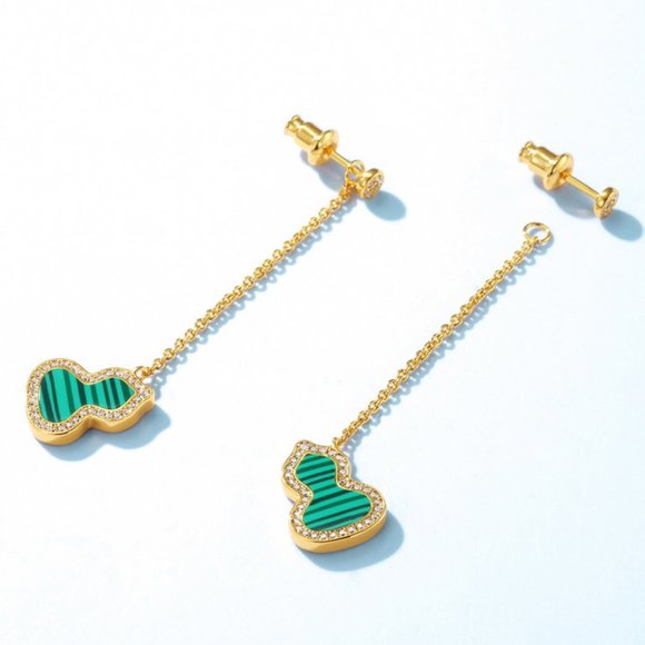 Malachite Gourd 10K Gold-Plated Earrings For Women - Picture 4 of 6